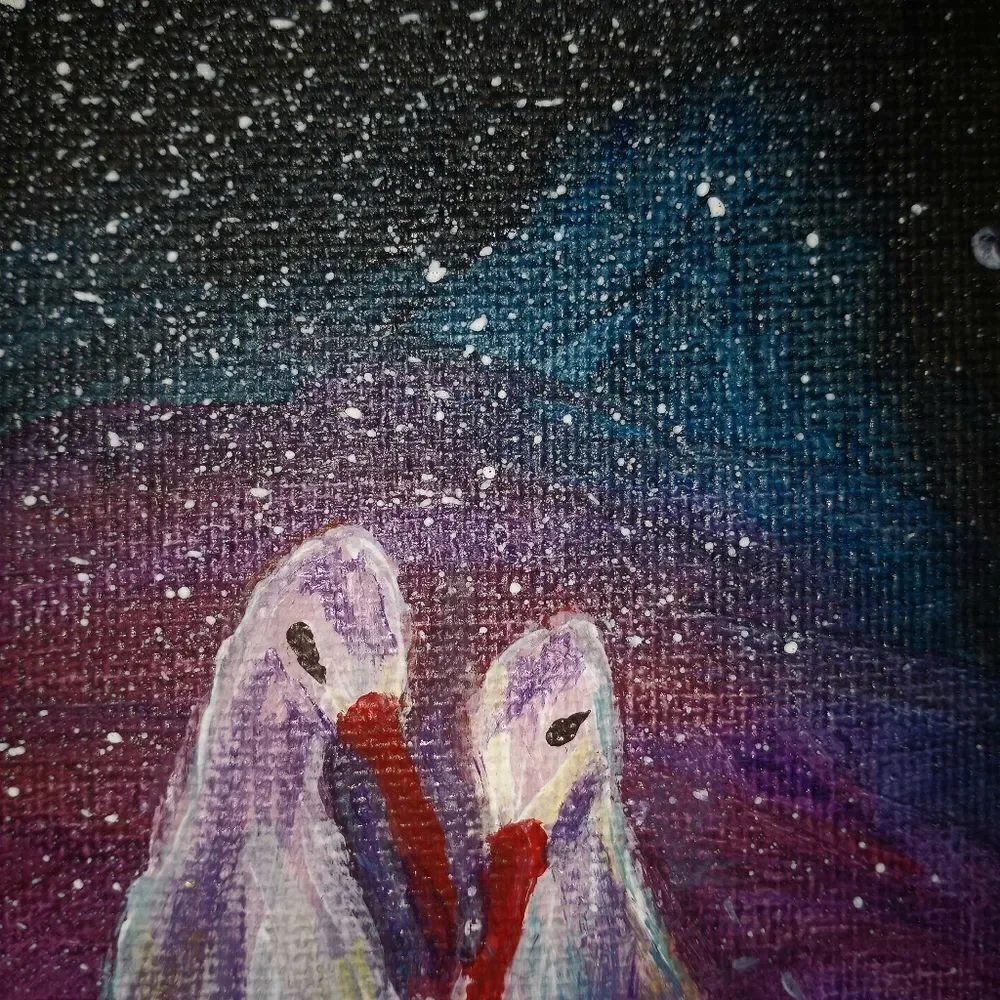 Original Birds Family Love Small Canvas Acrylic Painting 4